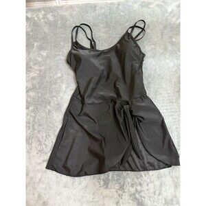 Women’s Black Satin Mini Dress Size Small Spaghetti Straps Tie Waist Party